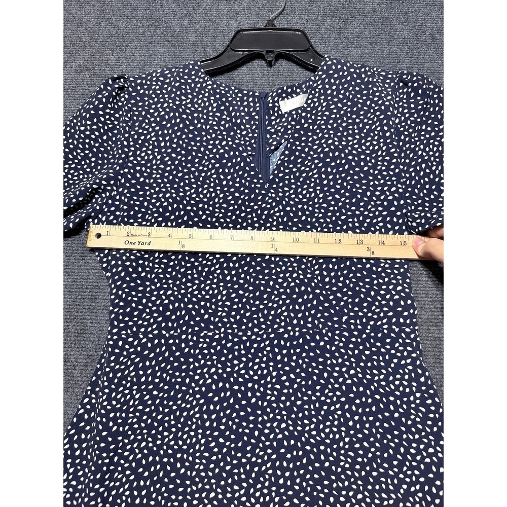 LUUL Midi Dress Womens S Navy White Polka Dot Short Sleeve V-Neck A-Line - Picture 6 of 9